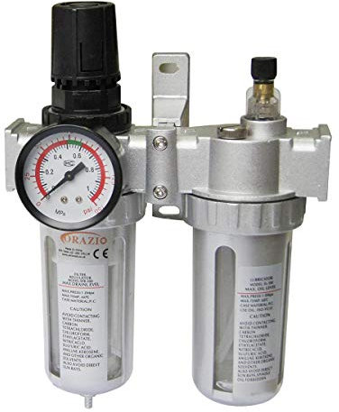 ORAZIO Air Compressor Filter Regulator 3/8 DN10, Industrial Quality Water Moisture Trap Oil Separator Lubricator for Paint Spray Guns and Pneumatic Air Tools 214114