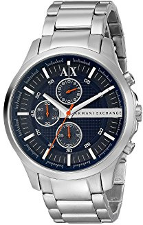 Armani Exchange Relojes de hombre, Movimiento de cuarzo cronógrafo y caja de 46 mm con correa de acero inoxidable, Tono plata y azul