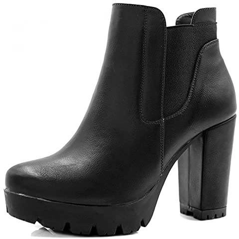 Allegra K Botas Chelsea De Tacón Alto Grueso Cremallera Plataforma Para Mujer Negro 38