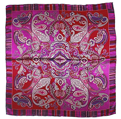 Nella-Mode Elegantes Hochwertiges SEIDENTUCH in Rot & Lila, PAISLEY-DESIGN, 87x87 cm Handrolliert