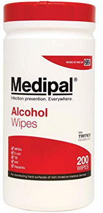 Fleming Medical Medipal Alcohol Wipes, 190mm x 210mm, Pack of 200 Wipes