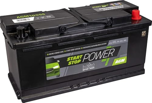 intAct AGM Start-Stop-Batterie 12V 105Ah 950A, wartungsfreie AGM Batterie mit Schnellladetechnologie, für Start-Stop-Fahrzeuge, Maße (LxBxH): 394x175x190mm, Pluspol rechts