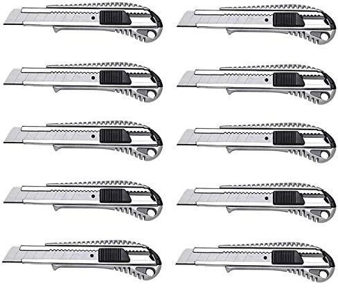 10 Profi Alu Cuttermesser – 18 mm – Metallführung/Cutter-Messer/Teppichmesser/Abbrechmesser/Universal-Messer