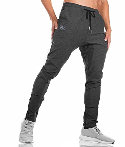 BROKIG - Pantaloni da Ginnastica da Uomo, Stile Casual, vestibilità Slim Fit, Adatti per la Corsa, con Doppie Tasche(Grigio,S)