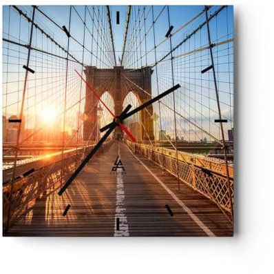 Modern Wanduhr New York Brücke 30x30cm Quadrat Klein Wand Uhr Glas Analog Zimmeruhren Küche Büro Wohnzimmer Glasuhr Wall Clock Dekoration Design Wanddekoration Küchenuhr C3AC30x30-3707