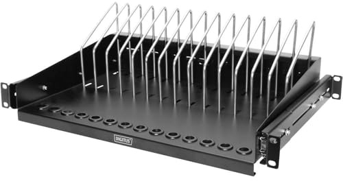 DIGITUS Fachboden 19 Zoll - 4.5 HE - Ausziehbar - Auflade-Station - Für 14 Tablets, Notebooks & Smartphones - für 19 Netzwerk- & Serverschränke - Schwarz