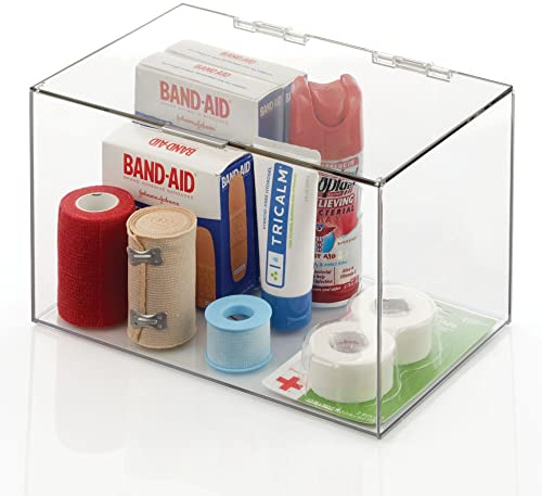 mDesign Kosmetik Organizer – praktische Kosmetikaufbewahrung aus Kunststoff mit Klappdeckel – stapelbare Kunststoffbox zur Aufbewahrung von Kosmetik und Make-up – durchsichtig