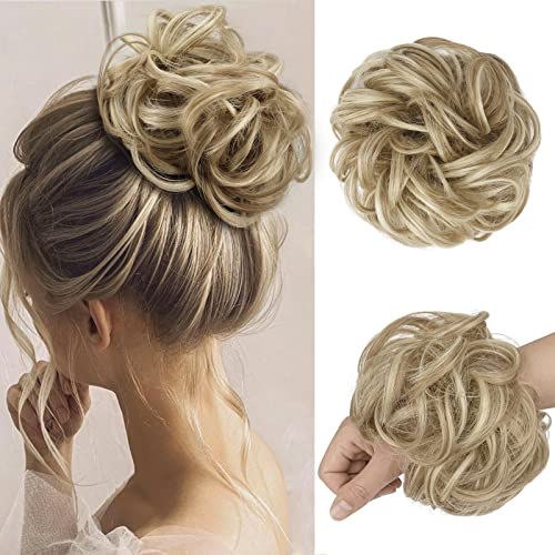 FESHFEN Chignon Finto per Capelli, Elastici Chignon Finti Sintetica Ondulato Capelli Naturale Coda di Cavallo Biondo Scuro Cenere Posticci per Capelli Spessi Updo per Donne Ragazze, 55g