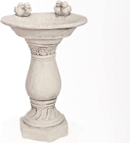 Antyki24 Eichhörnchen Futterhaus und Brunnen, Garten Beton Vogeltränke mit Vögeln, Höhe 51 cm, Breite 34 cm, Tiefe 33 cm, Graue Farbe im Art Deco Stil, Für Garten, Terrasse und Balkon, Selbstmontage