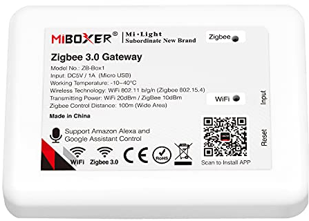 LIGHTEU®, Miboxer Zigbee3.0 Gateway compatible con todos los productos Zigbee 3.0, compatible con APP y control por voz, ZB-Box1