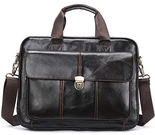 Businesstasche Aktentasche Männer Handtasche, Herren Aktentasche Echtes Leder 14 Zündbuch Laptop Satchel Büroarbeit Business Messenger Schultertasche Computer Handtasche Geschenk for ihn Jungen Messen
