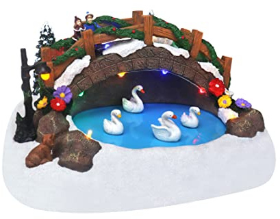 Swimming Swans Christmas Village - Swans Family Pre-lit Musical Snow Village - Perfect Addition to Your Christmas Indoor Decorations & Holiday Displays - A Thoughtful Gift for your Loved Ones