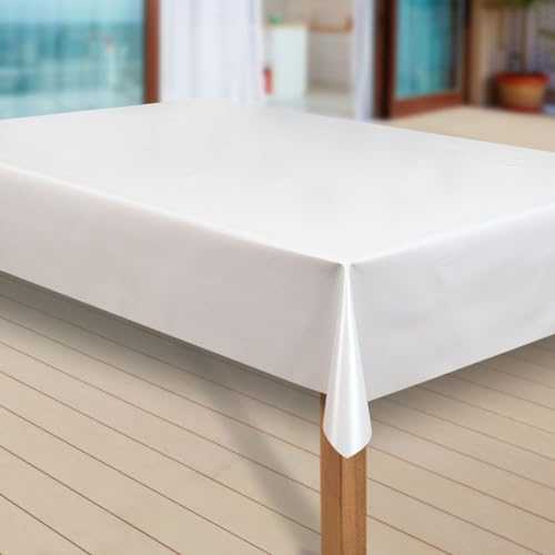 laro Wachstuch-Tischdecke Abwaschbar Garten-Tischdecke Wachstischdecke PVC Plastik-Tischdecken Eckig Meterware Wasserabweisend Abwischbar, Muster:Uni weiß, Größe:100x240