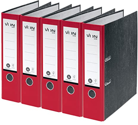 VON Leitz 5er Pack Ordner A4, 100 % Recyclingkarton, 80 mm Rückenbreite, Für 600 Blatt, Marmoriert, Blauer Engel & FSC-zertifiziert, Für Schule, Studium & Haushalt, Rot, 10531025
