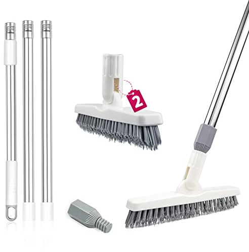 ITTAHO 2 Pack Grout Cleaning Brush with Long Handle, Swivel V-Shape Grout Scrub Brush, Extendable Handle for Tile Floors, Bathroom, Shower, Corner