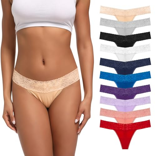 Stringtrosor för kvinnor, mjuka och elastiska stringtrosor, damunderkläder, 10-pack olika mönster och spetsfärger., Flerfärgad A 10 olika, M