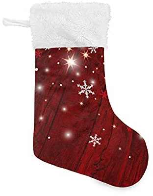 Mnsruu Weihnachtsstrümpfe, 45,7 cm, Jute, mit Plüsch-Kunstfell-Manschette, Schneeflocken, Familie, Urlaub, Weihnachten, Party-Dekorationen