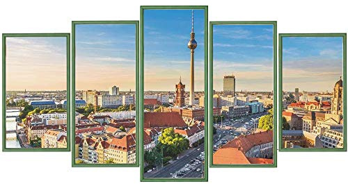 RAABEC Bilderrahmen für Polyptychon Malen nach Zahlen Bilder z.B. von Schipper, 5 Teile fertig montiert, Farbe Grün | Ideal für Malen nach Zahlen Bilder, z.B. von Schipper, fertig montiert, mit Rückwand, ohne Glas