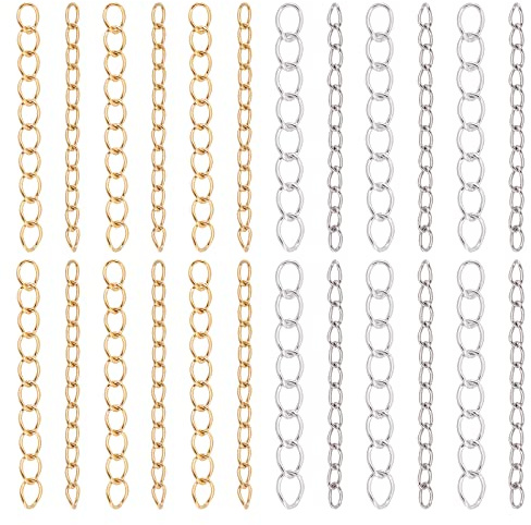 UNICRAFTALE 120 Stk 25mm Lang Edelstahl Kettenverlängerung 1.6/3mm Dick Armband Endketten Metall Kettenverlängerung Schmuckketten Für Armband Halskette Schmuckherstellung