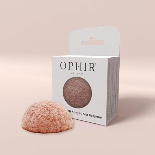 OPHIR Spugna Konjac con Licopene - Spugna viso naturale antiossidante - Spugna viso per la pulizia e l'esfoliazione - Contro le rughe e il fotoinvecchiamento della pelle