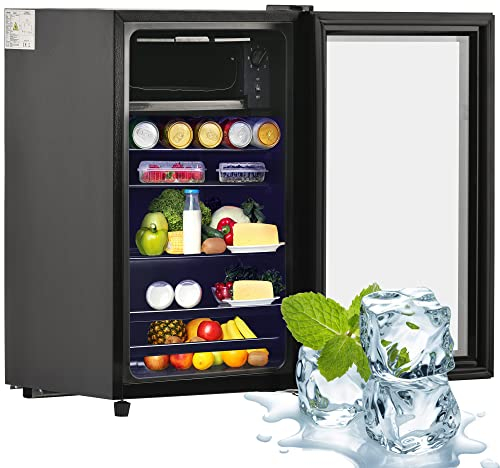 kubeier Mini frigo Réfrigérateur Congélateur, Mini Refroidisseur de Boissons 15 pour Chambre et Bureau, Réfrigérateur Silencieux pour Boissons 6L+70L, Efficacité énergétique, Noir