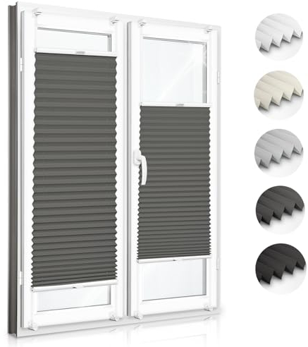 Zero Home - Premium Plissee ohne Bohren I Plissees für Fenster und Türen I Dunkelgrau I Blickdicht & Lichtdurchlässig Rollos I Hergestellt in der EU I Klemmfix Montage I 120x160 cm