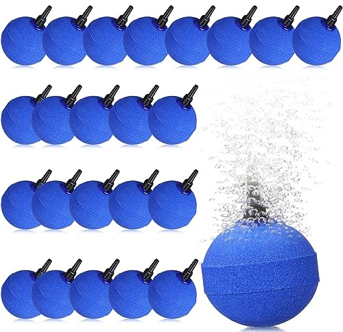 Therwen 24 Pack Aquarium Air Stone for Ponds Bubbler 2 Inch Ball Shape Bubble Release Tool Oxygen Diffuser for Fish Tanks Buckets Hydroponics Pond Air Pump Accessories, Dark Blue