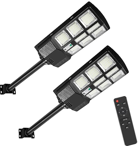 Gimisgu Straßenlaterne 300W Solar LED Lampe Solarlampen für Außen Outdoor Solarleuchte mit Bewegungssensor 6500K Solar Straßenlaterne IP67 Wasserdichte Solar Wandleuchte für Garten, Straße (2 Stück)