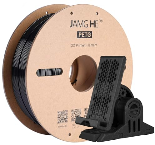 PETG Filament for 3D Printer, JAMG HE 1.75mm 1KG Precision +/- 0.02 mm PETG Filament Spool for 3D Printing Refills (1KG, Black)
