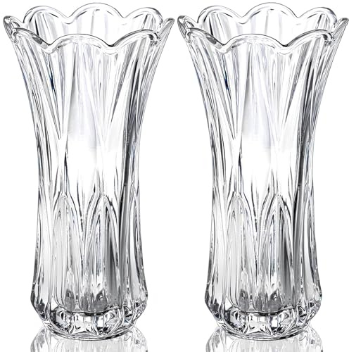 Pumtus 2 Pack Glass Flower Vases, 9.5 Inch Thickened Clear Phoenix Tail Vase, Decorative Modern Plant Vase for Centerpieces, Home Decor, Wedding, Party, Office