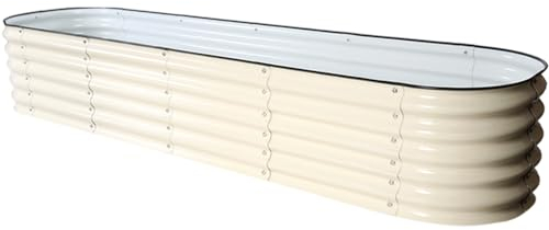 BAOYOUNI Oval Hochbeet Metall 240 X 60 X 43 cm Wetterfestes Blumenbeet ohne Bodenplatte für Garten Balkon Terrasse Freistehende Gemüsebeet Frühbeet Anzuchtbeet Gartenbeet, Elfenbein