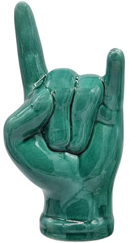 sicilia bedda - Mano Corna in Ceramica di Caltagirone - Altezza 18 Centimetri - Vari Decori (Verde Acqua)