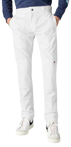 Dickies Men's Skinny Straight Double Knee Work Pants - Durable, Slim Fit, Industrial Uniform & Workwear,White, 32W x 32L