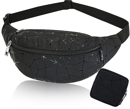 Bauchtasche Mädchen Gürteltasche Kinder Festival Tasche Bum Bag Schwarz Damen Herren Mode Hüfttasche Wasserdicht Holographic Jugendliche (Schwarze)