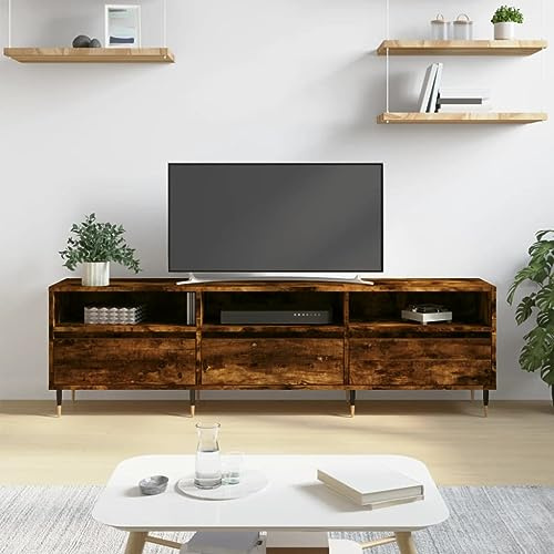 TJROO TV-Schrank aus Eichenholz, 150 x 30 x 44,5 cm, aus mehrschichtigem Holz, aus Eisen, Vitrine mit TV-Türen