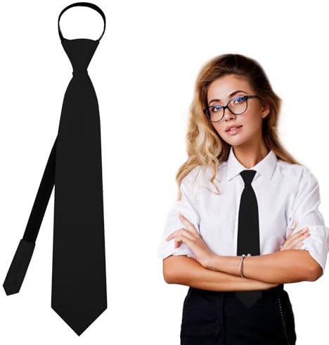 Luckyvestir Ties for Women, Womens Black/Red Tie Women Zipper Necktie for Shirt Adjustable School Tie (black)