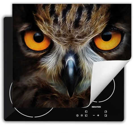 DarHaus Herdabdeckplatte Einteilig Küche Herdabdeckung Ceranfeld Herdabdeckplatten Anti Rutsch Matte Aufrollbar 60x52 cm, Eule