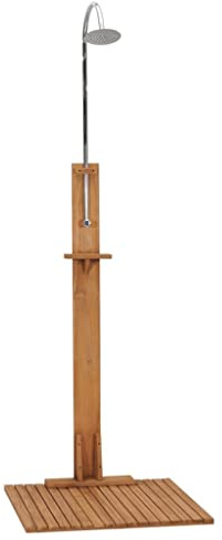Willood Gartendusche mit Drehknopf Massivholz Teak Duschkopf Außendusche Pooldusche Campingdusche Dusche Outdoor Camping 75x75x210cm Edelstahl