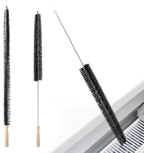 2 Pack Radiator Cleaner Brush, 79/73CM Long Thin Radiator Brush, Multipurpose Radiator Cleaner with Wooden Handle, Radiator Brushes Easy Cleaning of Home and Office(Black)