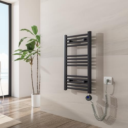 Heilmetz Badheizkörper Elektrisch mit Heizstab 250W Leistung 700 x 400 mm Anthrazit Gerade Bad Heizkörper Handtuchwärmer Handtuchtrockner mit Thermostat Timer