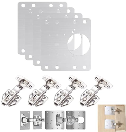 Eruceky 4 Stück Scharnier Reparaturset, Scharnierreparaturset, Scharnier Reparaturset Edelstahl, Geeignet für Schranktüren, Kleiderschranktüren und Andere Möbel