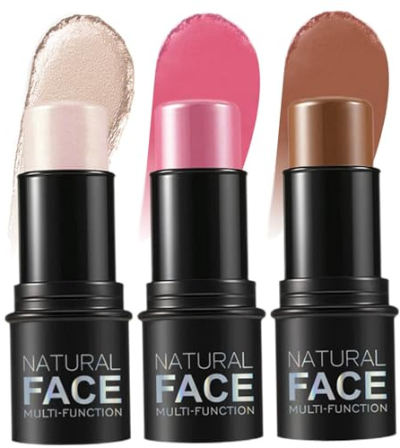 3 barras de contorno, resaltador en barra, resistente al agua, resaltador de larga duración, barra de maquillaje, ligero, multiusos, crema, contorno, kit de maquillaje facial para mejillas, labios