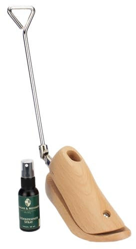 Langer & Messmer Schuhdehner und Stiefeldehner für den Spann und Rist für Herren gegen drückende Schuhe - gefertigt aus massivem Buchenholz inkl. Lederdehnerspray 50ml (Stiefel, 42/44,5)