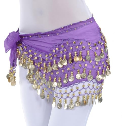 Visxcnu 1pc Cinturón Danza del Vientre Mujer Bufanda Pañuelo de Cintura Cadera Falda para Danza Baile Oriental con 98 Monedas Lentejuelas Belly Dance Scarf Belt