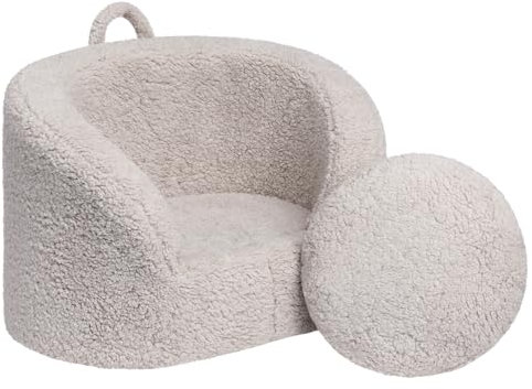BEJOY kindersofa Padded kindercouch with Snug Foam, Ergonomic kinderzimmer möbel mit runden Kissen für Jungen und Mädchen, hellgrau.
