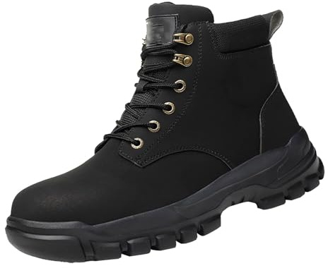 MEIbax Chaussure de Securité Homme Antidérapant Confortable Montantes Chaussures de Travail Protection Imperméables Antiperforation Automne Hiver Bottes de Securite Embout en Acier (Dark Gray, 47)