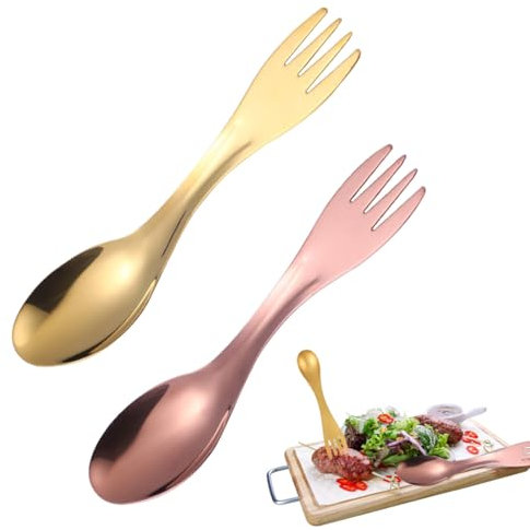 AUEFUDQ Campinggerät, umweltfreundliches Spork für Rucksacktouren, Wandern, im Freien, 2er-Pack