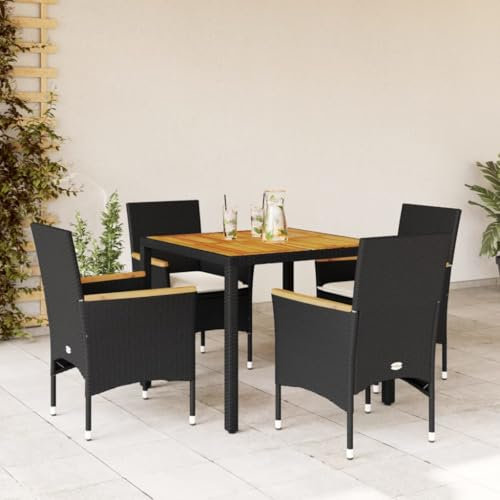 Homgoday Set da pranzo da giardino 5 pezzi con cuscini in rattan PE Acacia nero, sedia tavolo cucina esterno terrazza patio balcone mobili