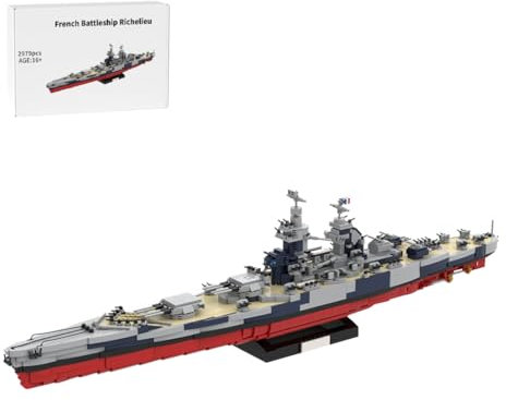 BlocteckToy MOC Klemmbausteine Kriegsschiff Modell, 2979 Teile 1/300 WWII Französisches Schlachtschiff Richelieu, Militär Technik Groß Schiff Set