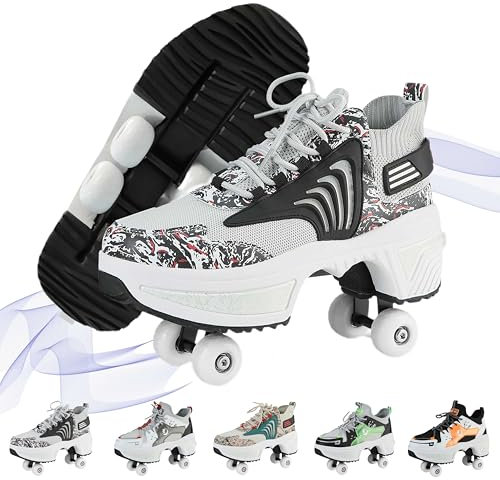 NKWVHI Schuhe mit Rollen für Jungen Mädchen,2 in1 Verstellbare Rollschuhe Schuhe,Quad- Rollschuhe Schuhe,Rollschuhe Damen Geburtstagsgeschenk